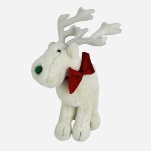 Vintage 1986 Cathy Heck Schmid 21" White Reindeer Plush Christmas Holiday Bow
